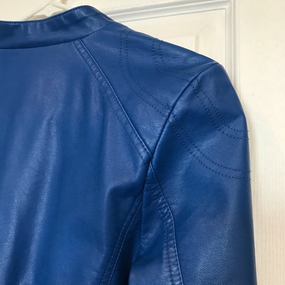 Blue Vegan Leather Jacket - Picture 7 of 7